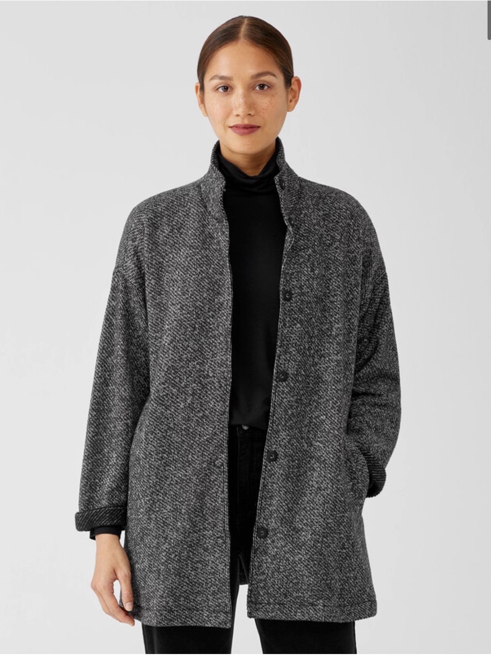 Eileen Fisher Organic Cotton Terry Stand Collar Jacket Minimalist Comfort XS